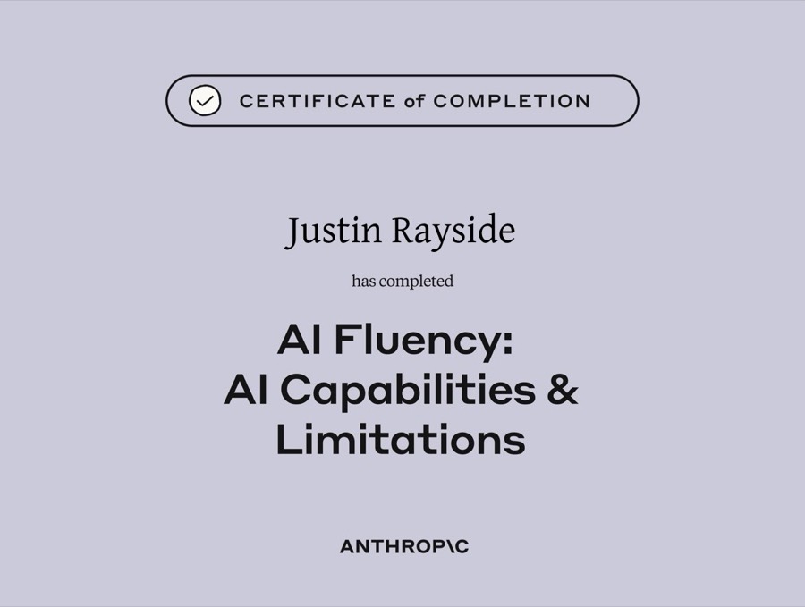 Anthropic certificate of completion: AI Fluency: AI Capabilities & Limitations