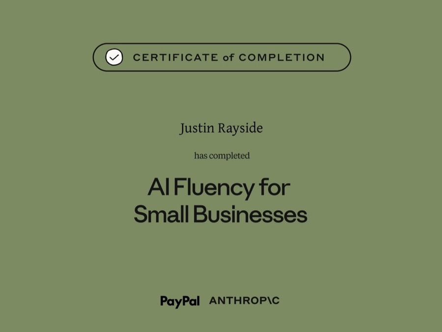 Anthropic certificate of completion: AI Fluency for Small Businesses