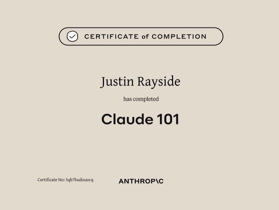 Anthropic certificate of completion: Claude 101