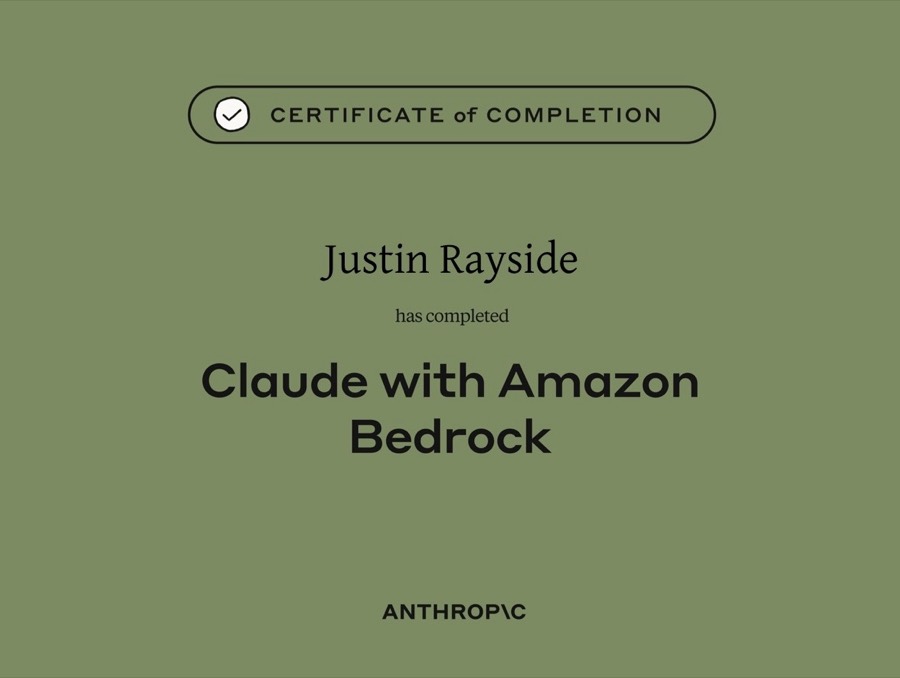 Anthropic certificate of completion: Claude with Amazon Bedrock