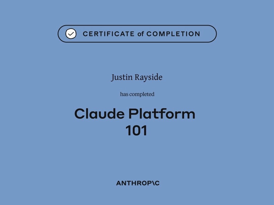 Anthropic certificate of completion: Claude Platform 101