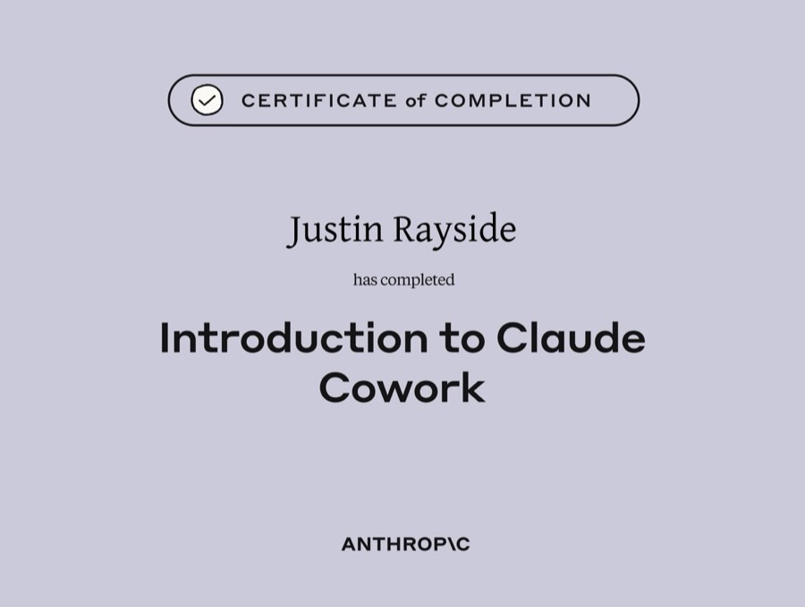 Anthropic certificate of completion: Introduction to Claude Cowork