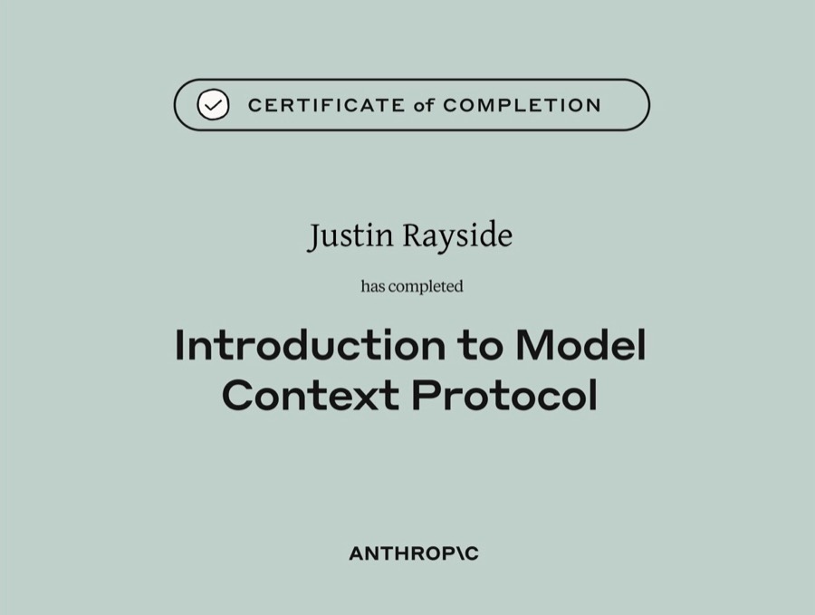 Anthropic certificate of completion: Introduction to Model Context Protocol