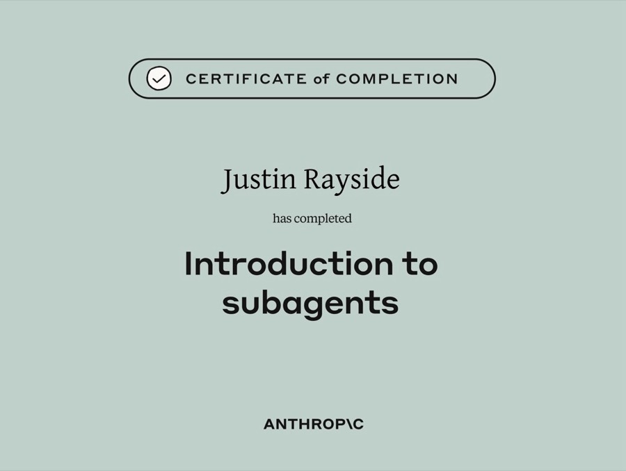 Anthropic certificate of completion: Introduction to Subagents
