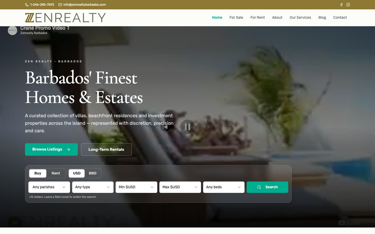 Zen Realty Barbados website